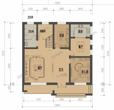 温馨方正 一栋12x12米二层民宅的平面设计构想
